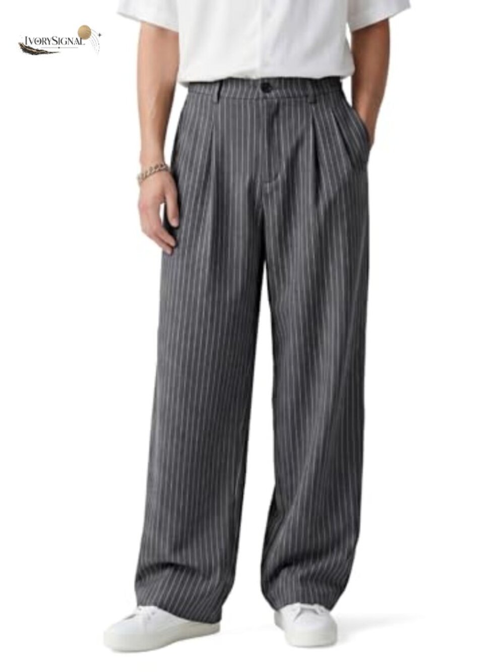 Men's Loose Fit Casual Pants Breathable Stretch Slacks with Belt Loops